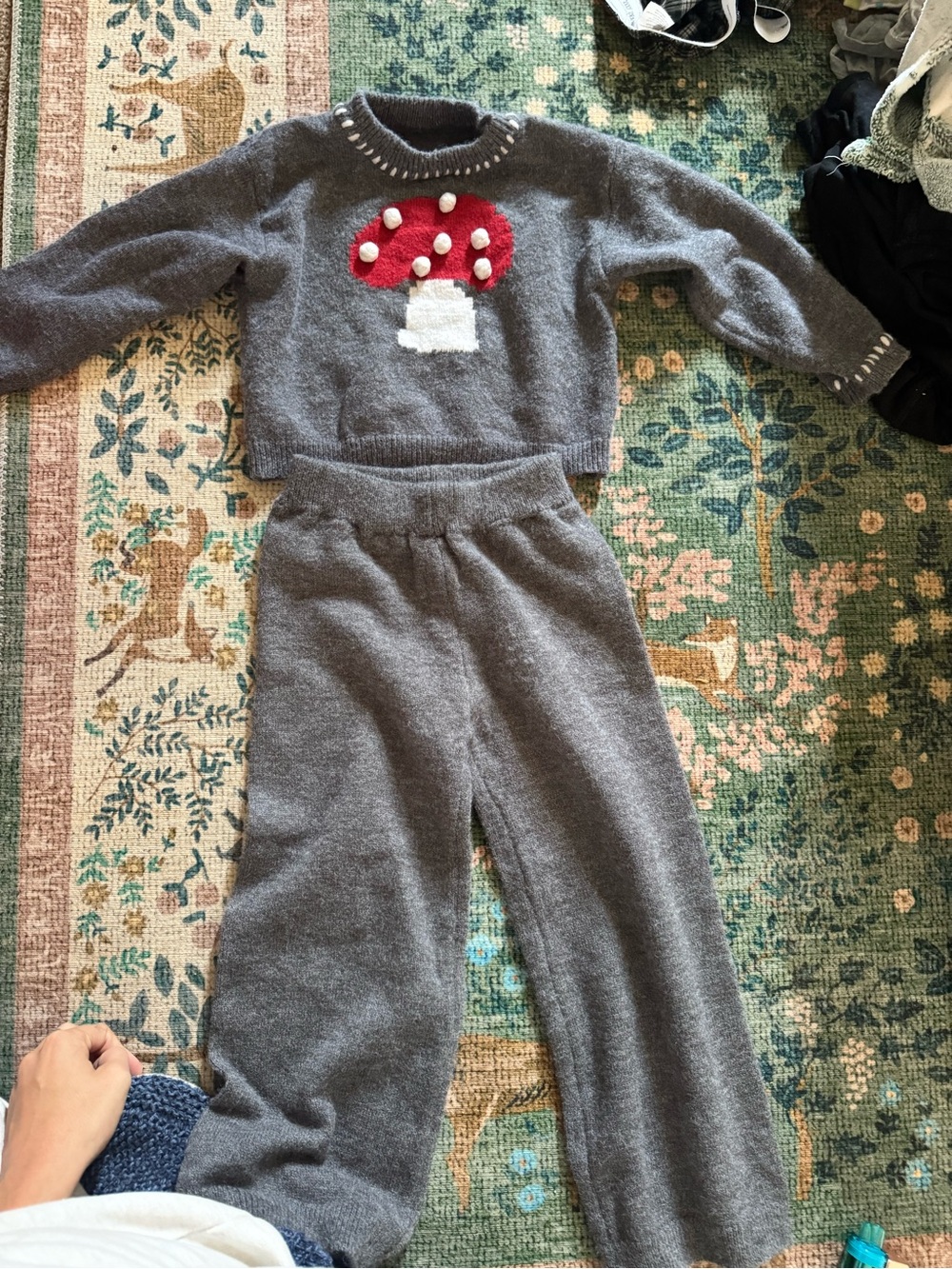 Gray Knit Kids Sweatpants & Joggers Set with Red Mushroom Detail